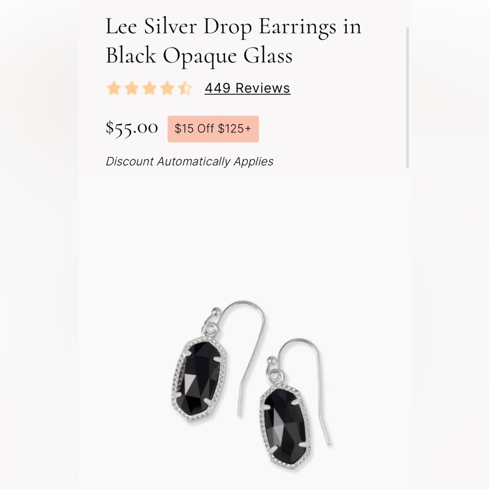 KENDRA SCOTT- Lee Silver Drop Earrings in Black Opaque Glass- Like New